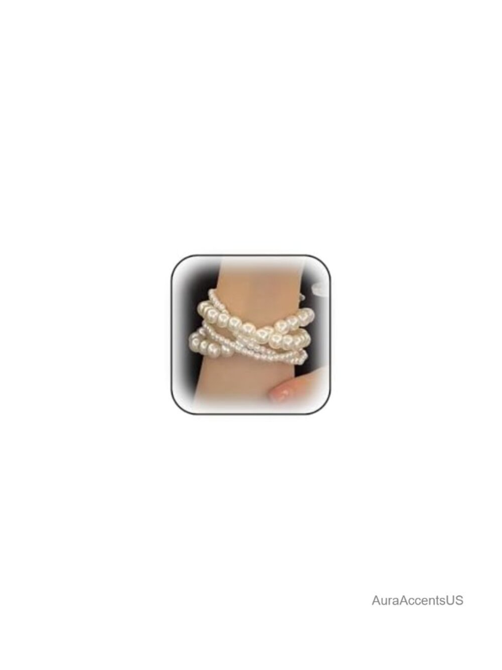 Layered White Pearl Bracelets Set for Women - 6 Piece Stretch Bangle Stack,